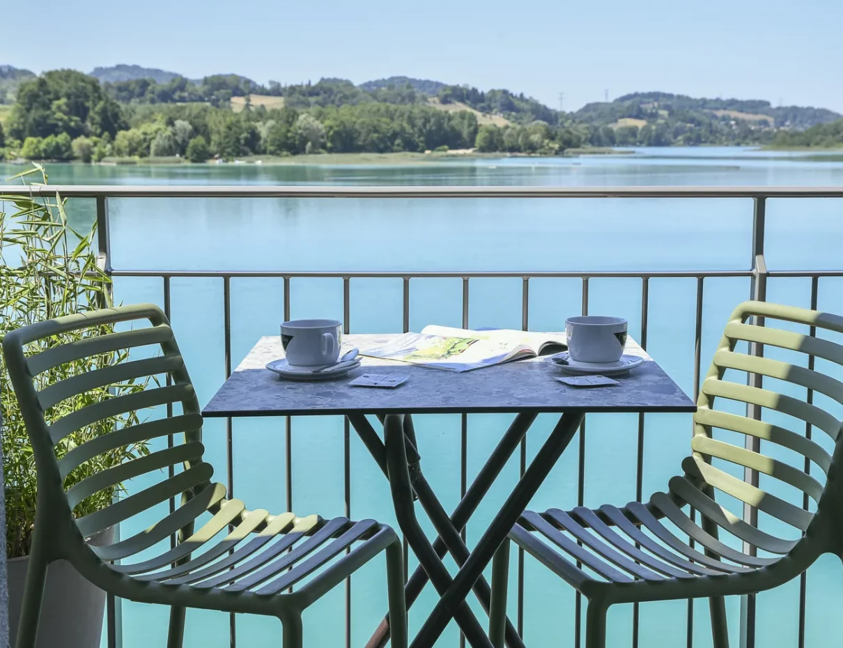Room 33, balcony, Lake Aiguebelette, rental, Savoie view